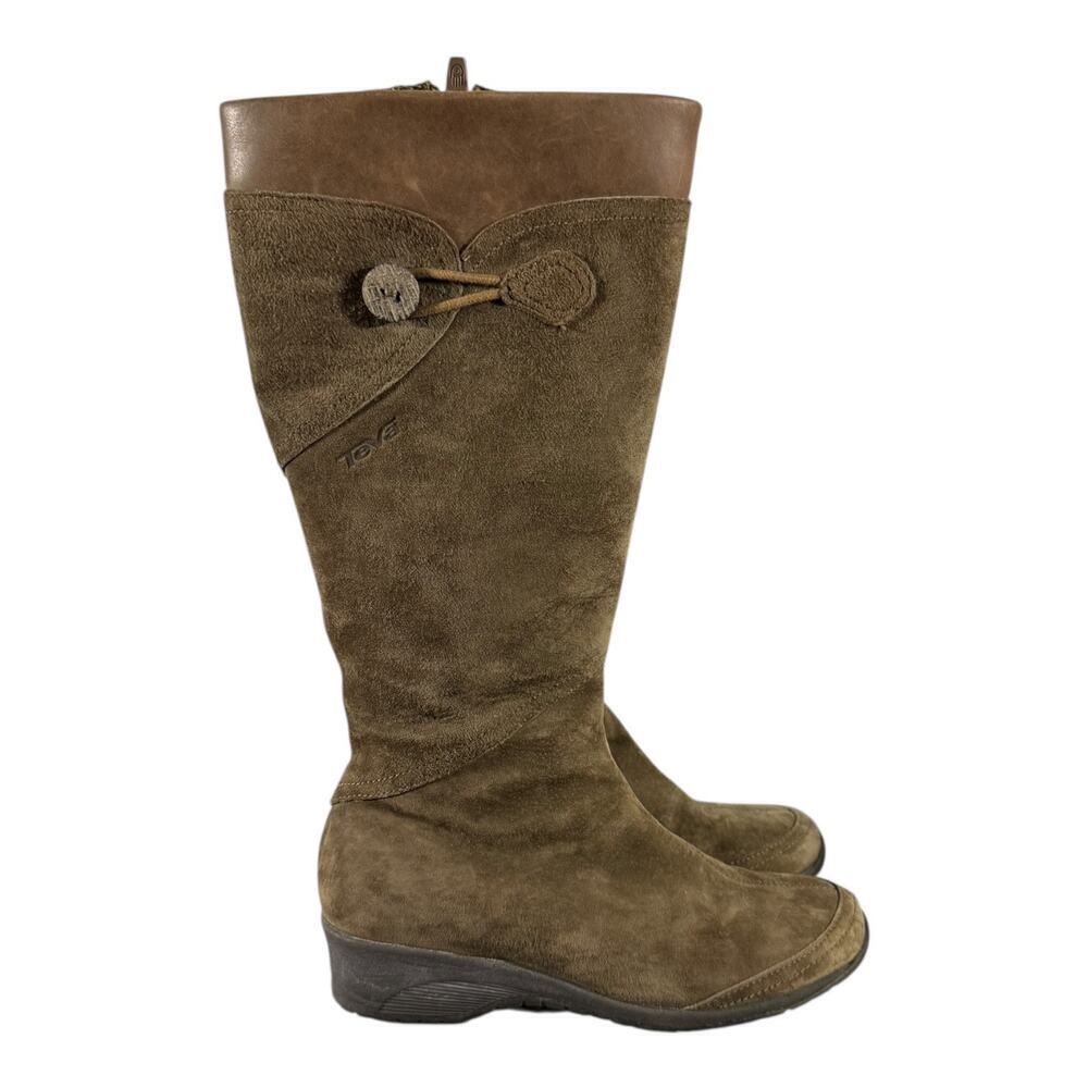 Teva SN 4326 Women’s 6 Suede Leather Tall Waterproof Winter Boots Brown Knit - Picture 4 of 8